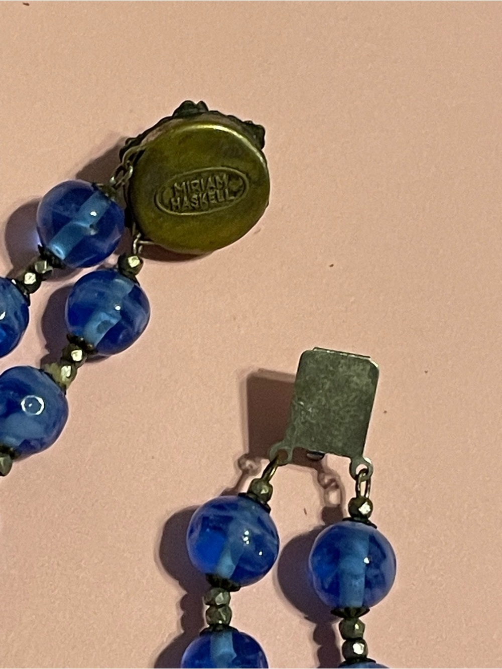 Vintage Ultra Rare Signed Miriam Haskell Cobalt Bead Rhinestone Necklace - Picture 8 of 12